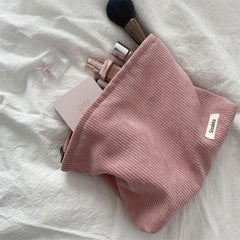Corduroy Soft Zipper Cosmetic Bag Portable Makeup Storage Bag