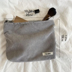 Corduroy Soft Zipper Cosmetic Bag Portable Makeup Storage Bag