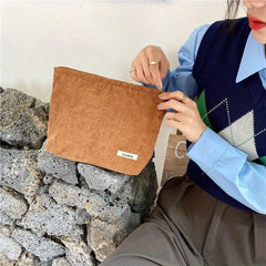 Corduroy Soft Zipper Cosmetic Bag Portable Makeup Storage Bag