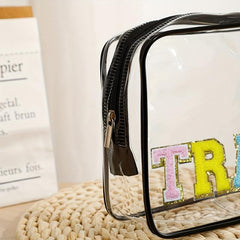 Colorful Chenille Letter Patch Handbag Toiletry Wash Bag