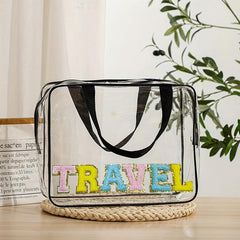 Colorful Chenille Letter Patch Handbag Toiletry Wash Bag