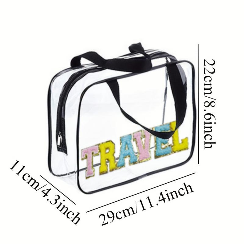 Colorful Chenille Letter Patch Handbag Toiletry Wash Bag