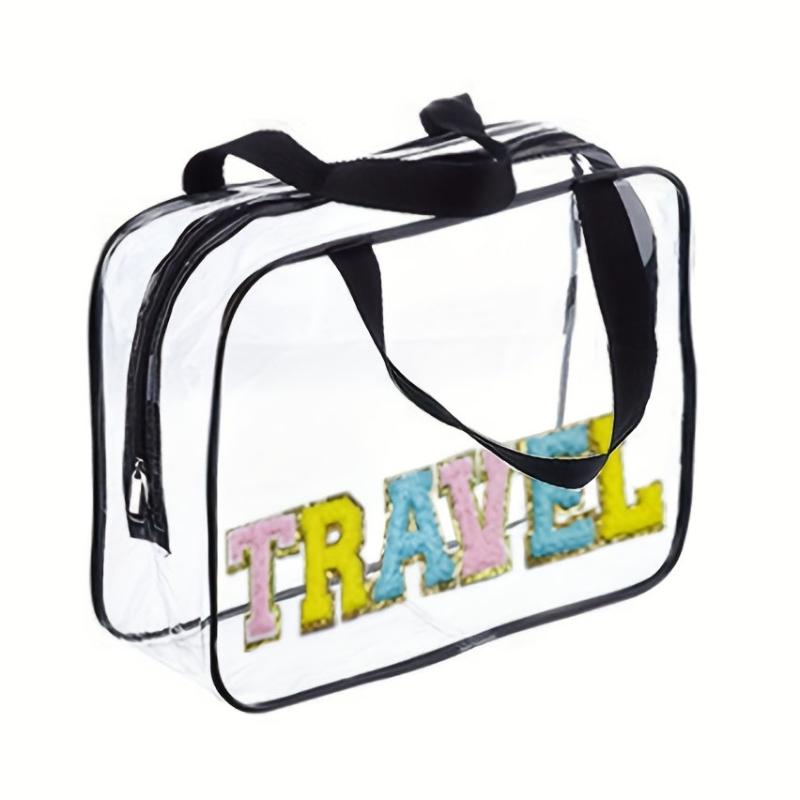 Colorful Chenille Letter Patch Handbag Toiletry Wash Bag