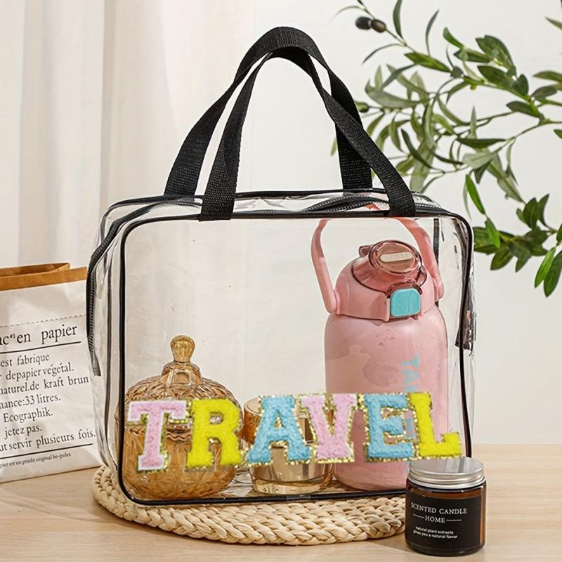 Colorful Chenille Letter Patch Handbag Toiletry Wash Bag