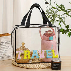 Colorful Chenille Letter Patch Handbag Toiletry Wash Bag