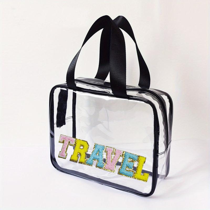 Colorful Chenille Letter Patch Handbag Toiletry Wash Bag