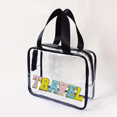 Colorful Chenille Letter Patch Handbag Toiletry Wash Bag