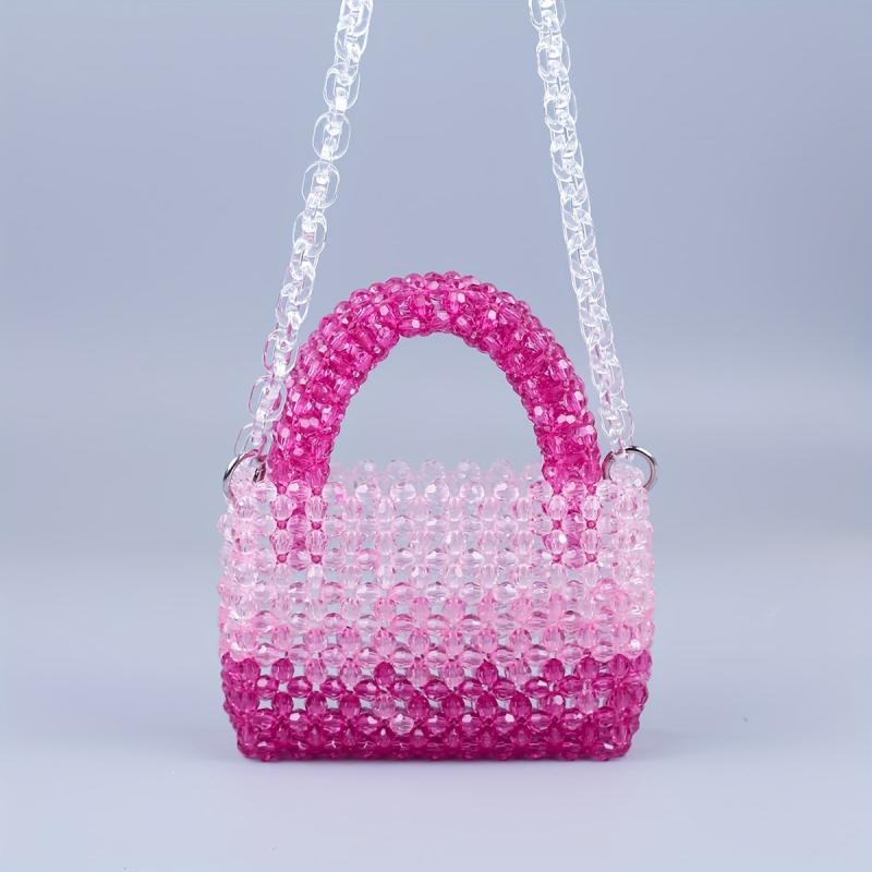 Stylish Mini Gradient Beaded Crossbody Bag Acrylic Shoulder Handbag Purse