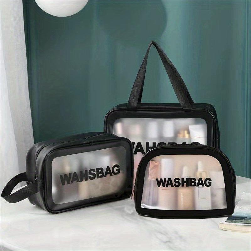 3 Pcs Travel Makeup Bags Letter Print Lightweight Toiletry Wash Bag