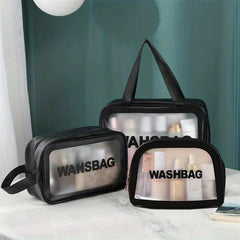 3 Pcs Travel Makeup Bags Letter Print Lightweight Toiletry Wash Bag