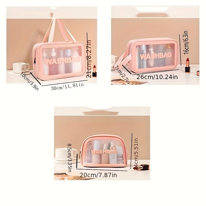 3 Pcs Travel Makeup Bags Letter Print Lightweight Toiletry Wash Bag