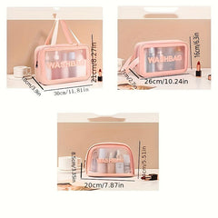 3 Pcs Travel Makeup Bags Letter Print Lightweight Toiletry Wash Bag