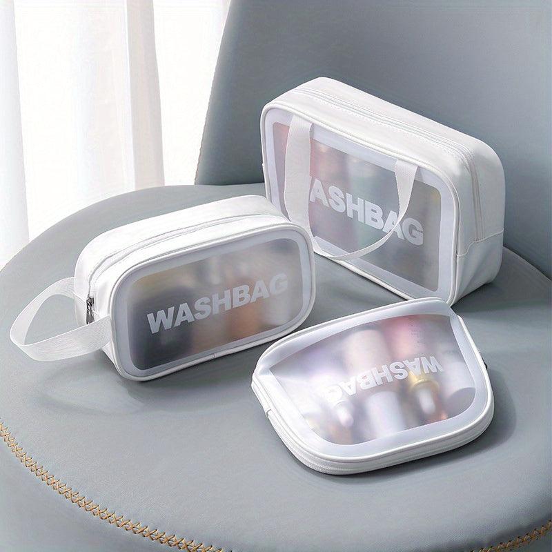 3 Pcs Travel Makeup Bags Letter Print Lightweight Toiletry Wash Bag
