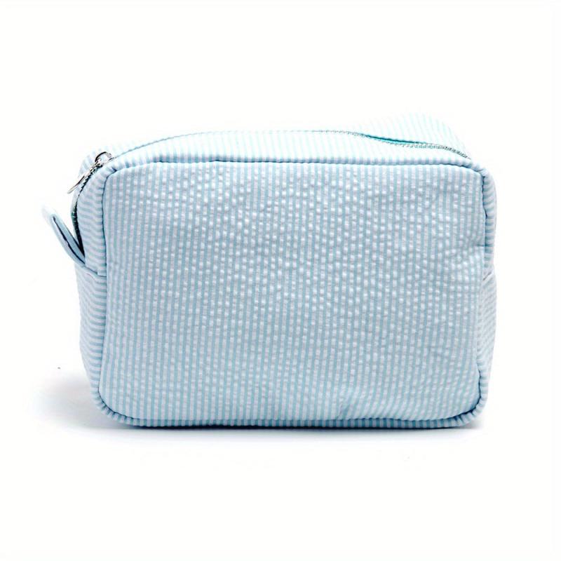 Seersucker Cube Cosmetic Bag Dacron Soft Makeup Bag Pouch Lightweight Portable