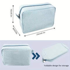 Seersucker Cube Cosmetic Bag Dacron Soft Makeup Bag Pouch Lightweight Portable