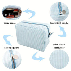 Seersucker Cube Cosmetic Bag Dacron Soft Makeup Bag Pouch Lightweight Portable