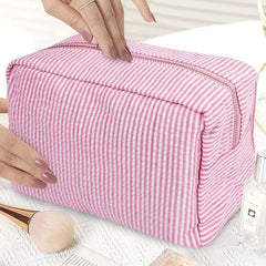 Seersucker Cube Cosmetic Bag Dacron Soft Makeup Bag Pouch Lightweight Portable