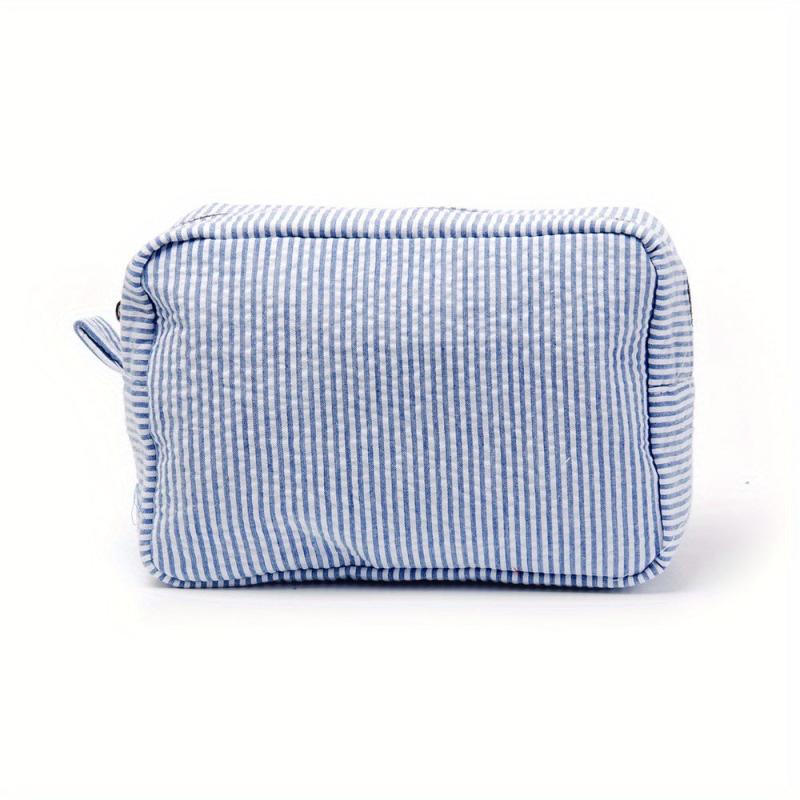 Seersucker Cube Cosmetic Bag Dacron Soft Makeup Bag Pouch Lightweight Portable