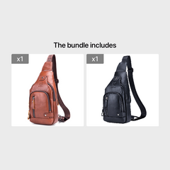 Men's Leather Chest Front Bag Shoulder Messenger Bag