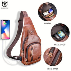 Men's Leather Chest Front Bag Shoulder Messenger Bag