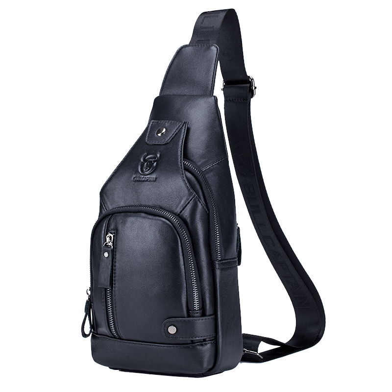 Men's Leather Chest Front Bag Shoulder Messenger Bag