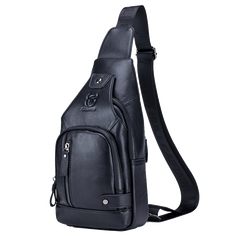 Men's Leather Chest Front Bag Shoulder Messenger Bag