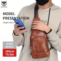 Men's Leather Chest Front Bag Shoulder Messenger Bag