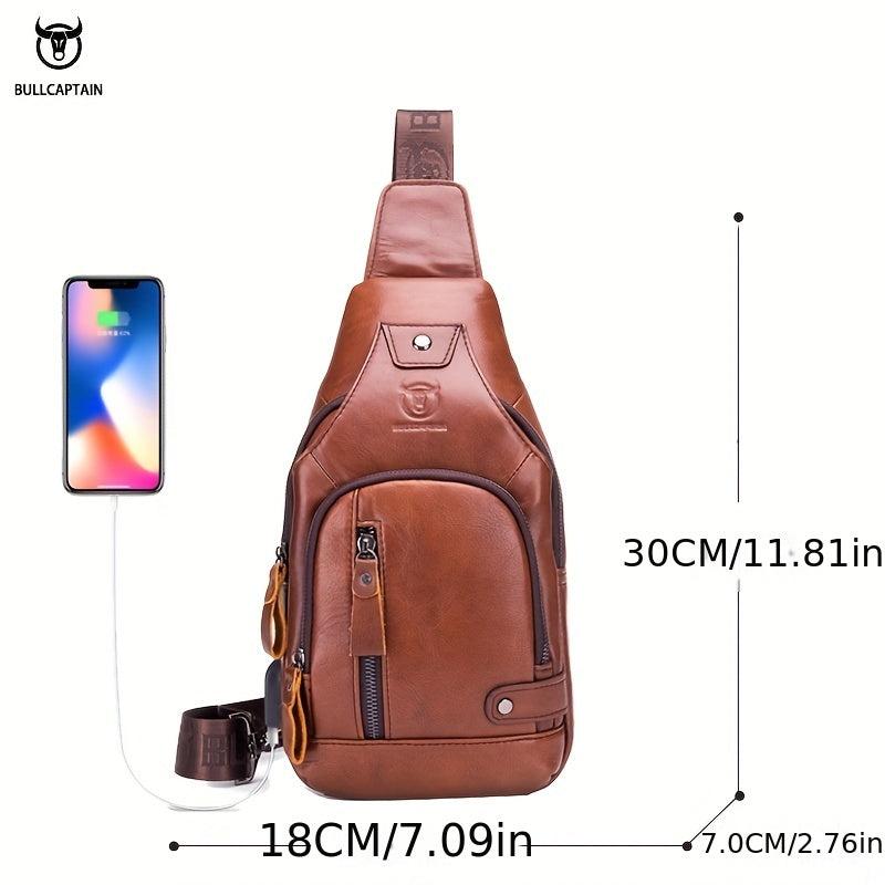 Men's Leather Chest Front Bag Shoulder Messenger Bag