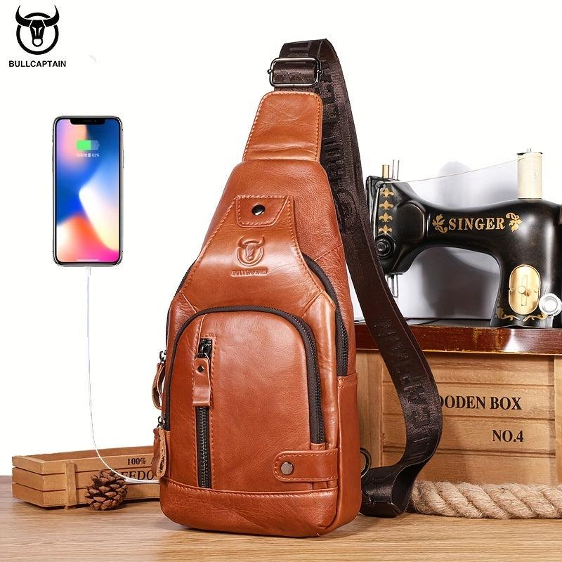 Men's Leather Chest Front Bag Shoulder Messenger Bag