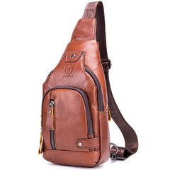 Men's Leather Chest Front Bag Shoulder Messenger Bag