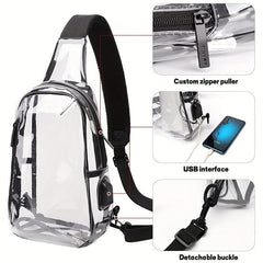 Men's Transparent Chest Bag With USB Charging Port