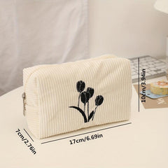 Tulip Embroidered Cosmetic Bag Zipper Makeup Pouch