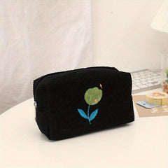 Tulip Embroidered Cosmetic Bag Zipper Makeup Pouch