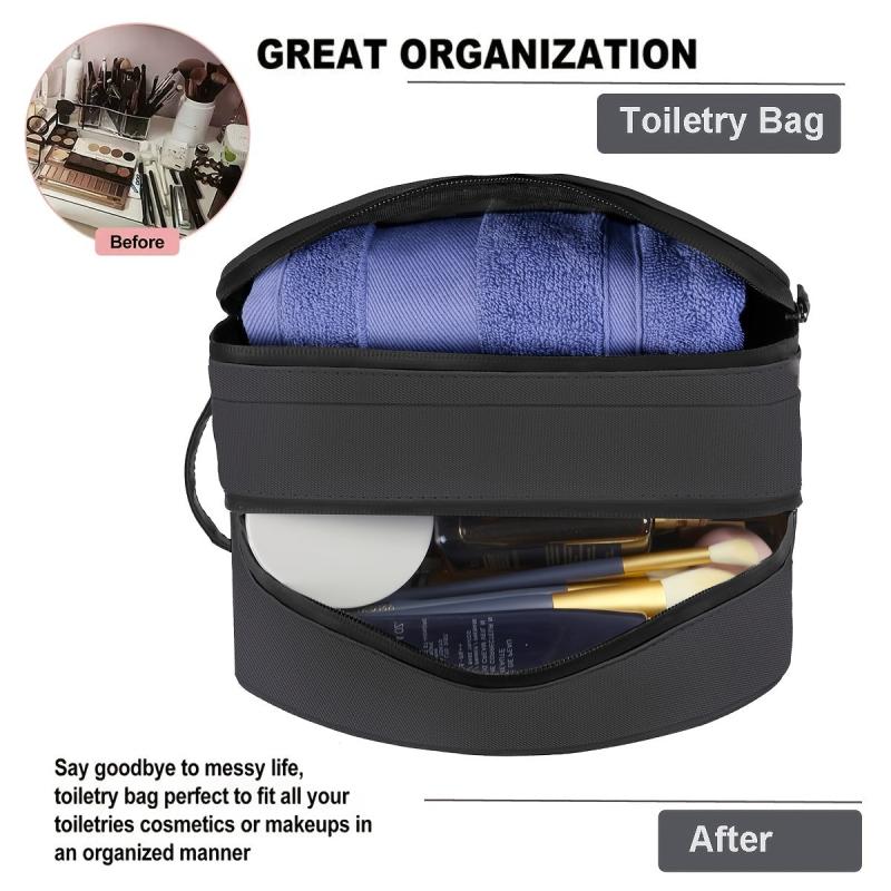 Ougrand PU Leather Waterproof Makeup Bag Dry Wet Separation Zipper Handle