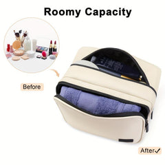 Ougrand PU Leather Waterproof Makeup Bag Dry Wet Separation Zipper Handle