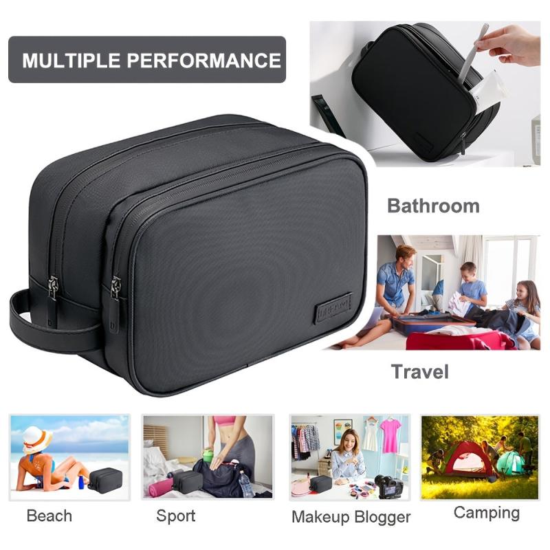 Ougrand PU Leather Waterproof Makeup Bag Dry Wet Separation Zipper Handle