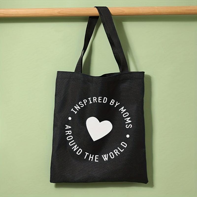 Love Heart Print Canvas Tote Bag Large Capacity Shoulder Bag