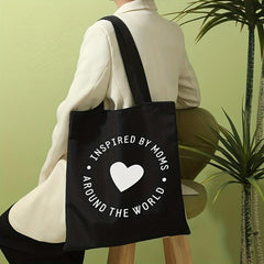 Love Heart Print Canvas Tote Bag Large Capacity Shoulder Bag
