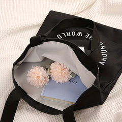 Love Heart Print Canvas Tote Bag Large Capacity Shoulder Bag