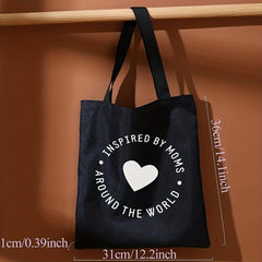 Love Heart Print Canvas Tote Bag Large Capacity Shoulder Bag