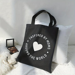 Love Heart Print Canvas Tote Bag Large Capacity Shoulder Bag