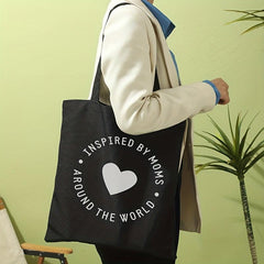 Love Heart Print Canvas Tote Bag Large Capacity Shoulder Bag