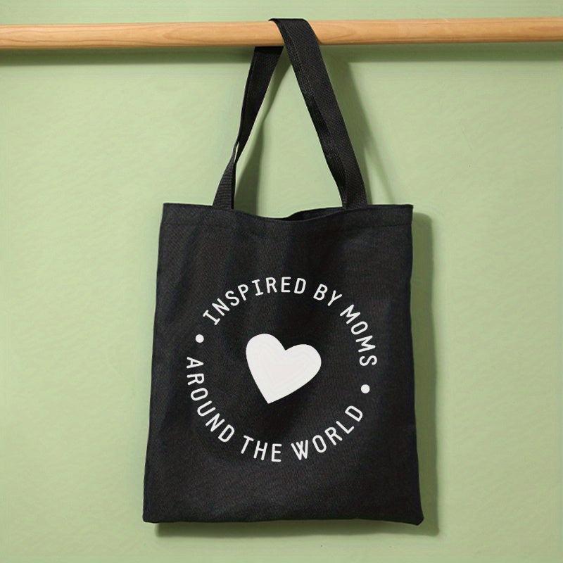 Love Heart Print Canvas Tote Bag Large Capacity Shoulder Bag