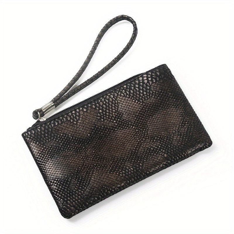Textured PU Leather Zipper Clutch Wristlet Wallet