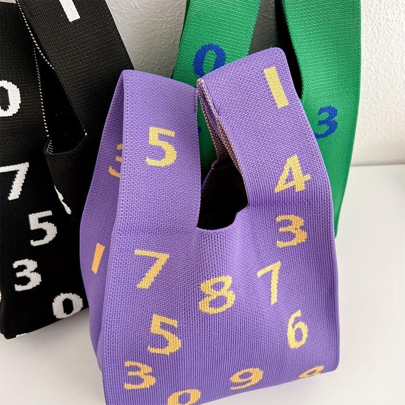 Numbers Print Braided Wrist Bag Casual Handbag Shoulder Bag