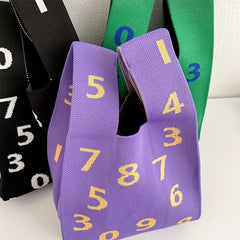 Numbers Print Braided Wrist Bag Casual Handbag Shoulder Bag