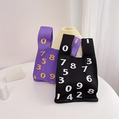 Numbers Print Braided Wrist Bag Casual Handbag Shoulder Bag