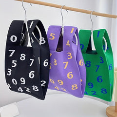 Numbers Print Braided Wrist Bag Casual Handbag Shoulder Bag