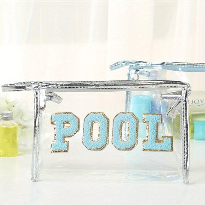 Chenille Letter Pattern Cosmetic Bag Zipper Transparent Cosmetics Pouch