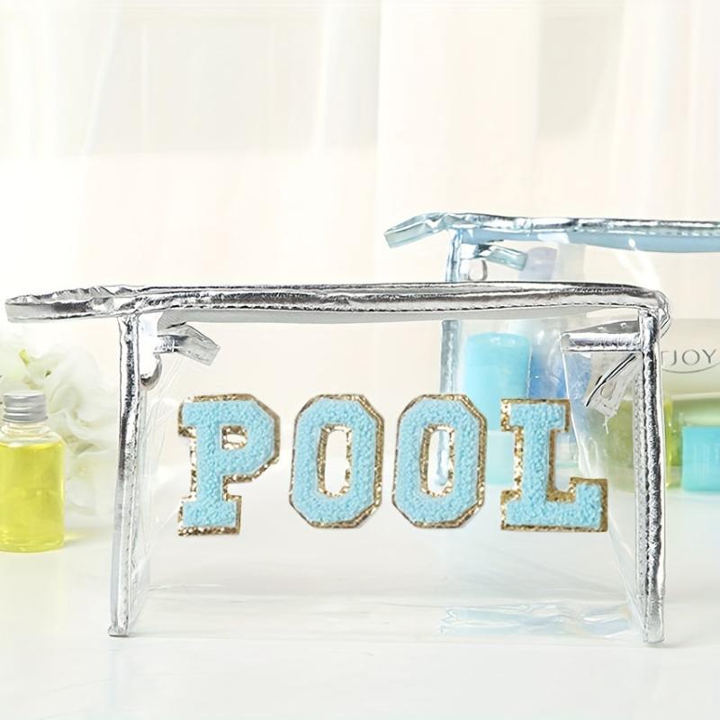 Chenille Letter Pattern Cosmetic Bag Zipper Transparent Cosmetics Pouch